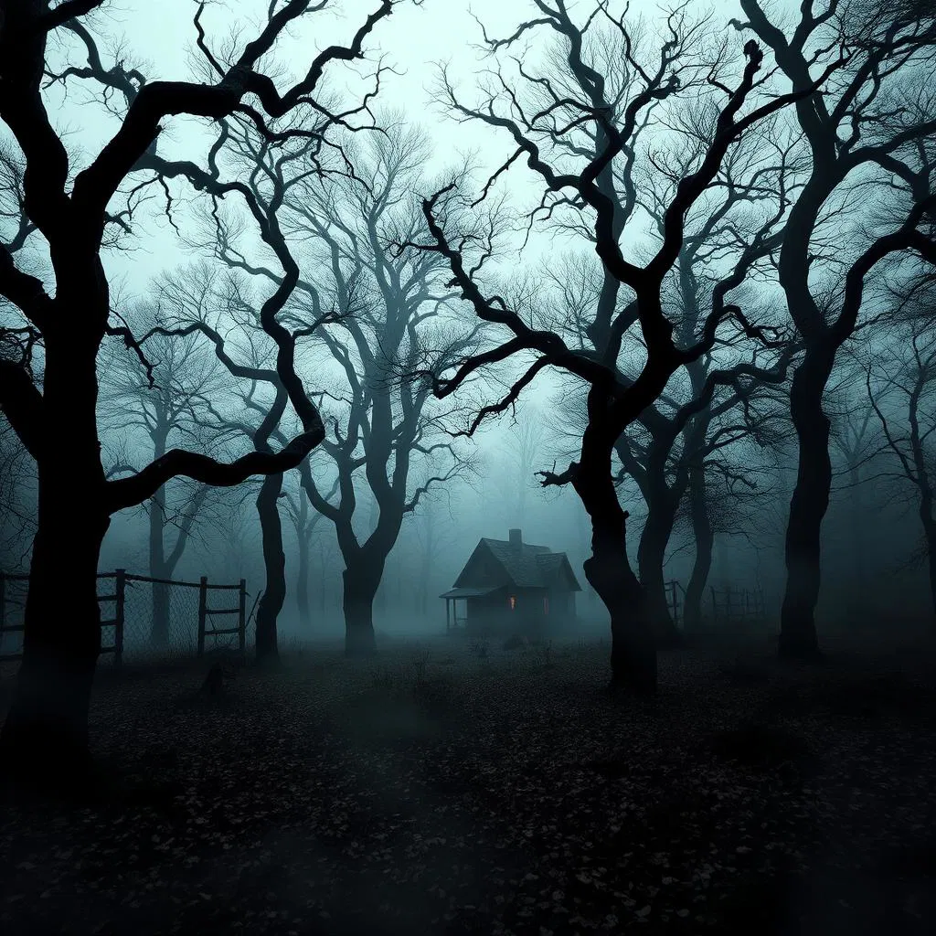 Creepy forest with twisted trees for a haunted tour